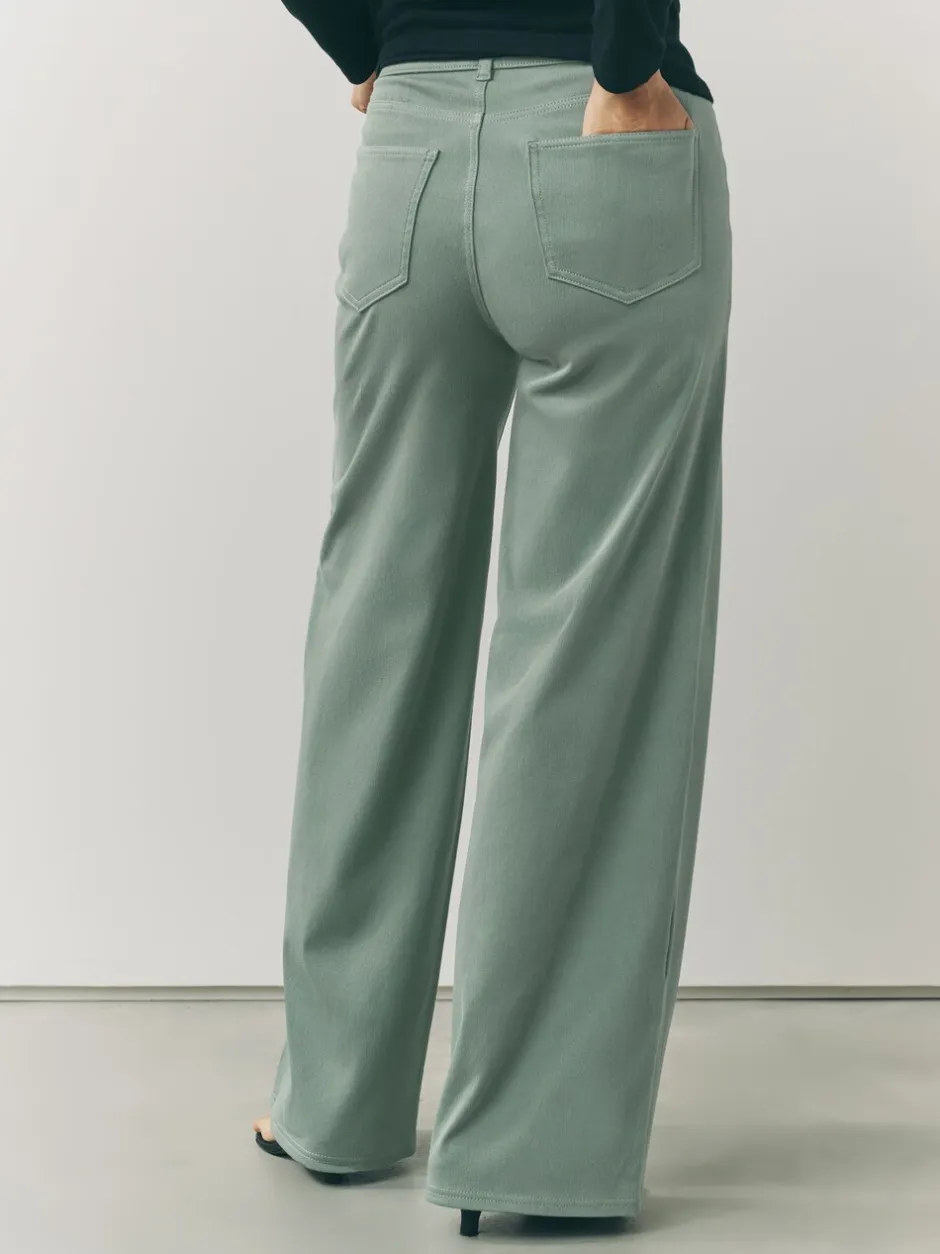 Jeans|Next Grijs-groen - Jersey denim broek met wijde pijpen