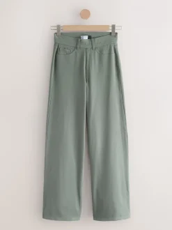 Jeans|Next Grijs-groen - Jersey denim broek met wijde pijpen