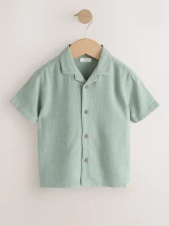 Shirts*Next - Overhemd van linnenmix met korte mouwen en reverskraag (3mnd-7jr) Grijs-groen