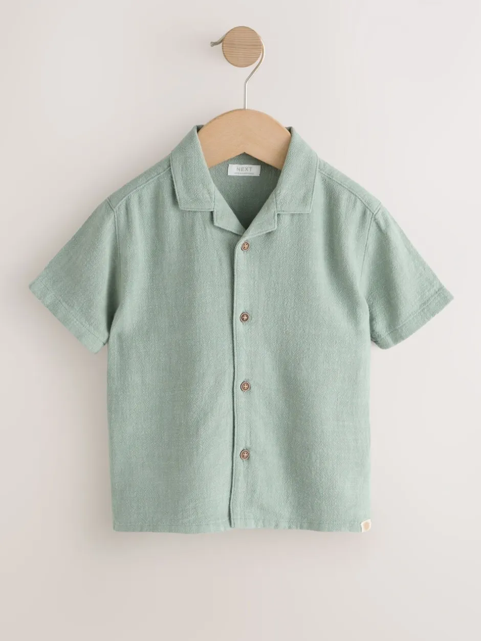 Shirts*Next - Overhemd van linnenmix met korte mouwen en reverskraag (3mnd-7jr) Grijs-groen