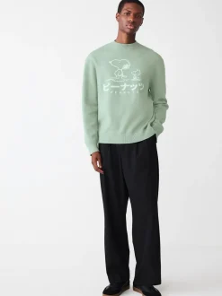 Gebreide Kleding*Next Grijs-groen - Relaxed Fit Snoopy Graphic Print Crew Neck Jumper
