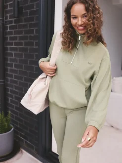 Hoody's En Sweatshirts|self. - Half Zip Modal Sweatshirt Grijs-groen