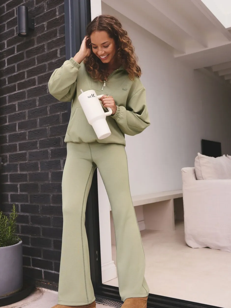 Hoody's En Sweatshirts|self. - Half Zip Modal Sweatshirt Grijs-groen