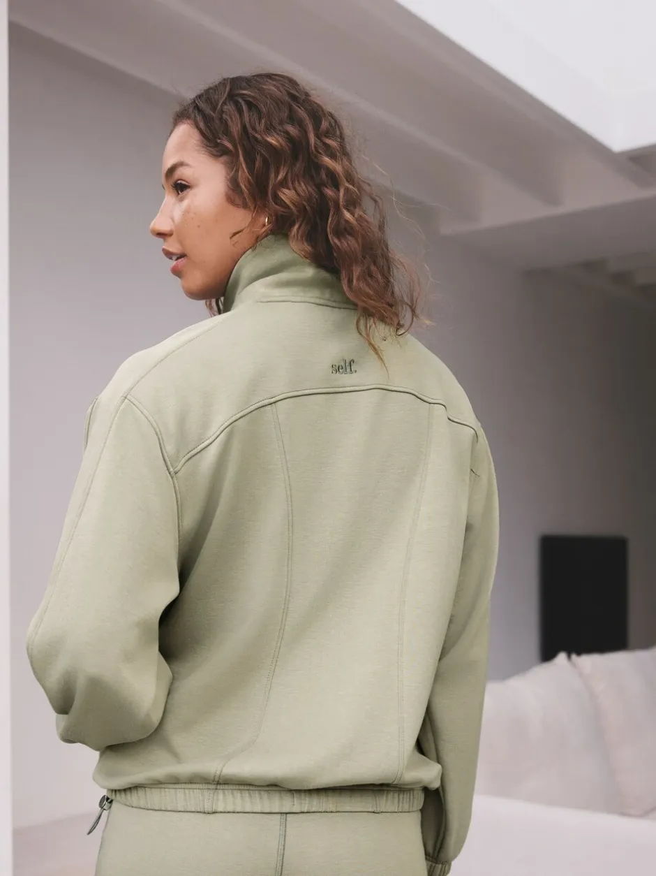 Hoody's En Sweatshirts|self. - Half Zip Modal Sweatshirt Grijs-groen