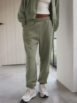 Leggings En Joggingbroeken|Loungewear|self. Grijs-groen - joggingbroek met boorden