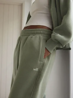 Leggings En Joggingbroeken|Loungewear|self. Grijs-groen - joggingbroek met boorden