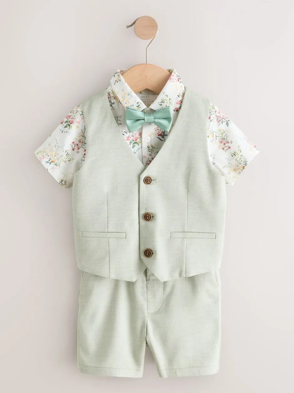 Kostuums En Herenvesten|Next Grijs-groen - Set met gilet, overhemd, korte broek & stropdas (3mnd-9jr)