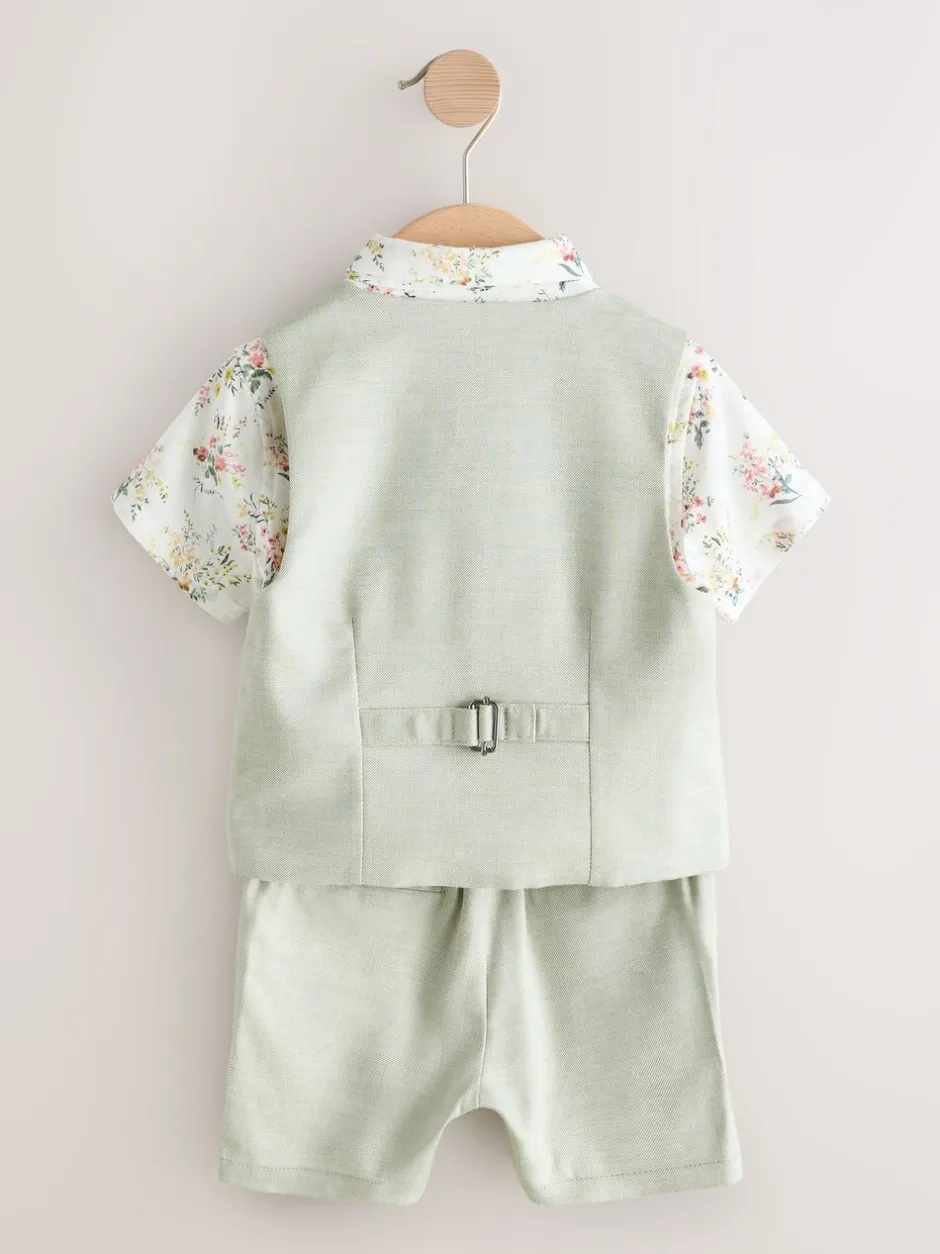 Kostuums En Herenvesten|Next Grijs-groen - Set met gilet, overhemd, korte broek & stropdas (3mnd-9jr)