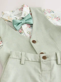 Kostuums En Herenvesten|Next Grijs-groen - Set met gilet, overhemd, korte broek & stropdas (3mnd-9jr)
