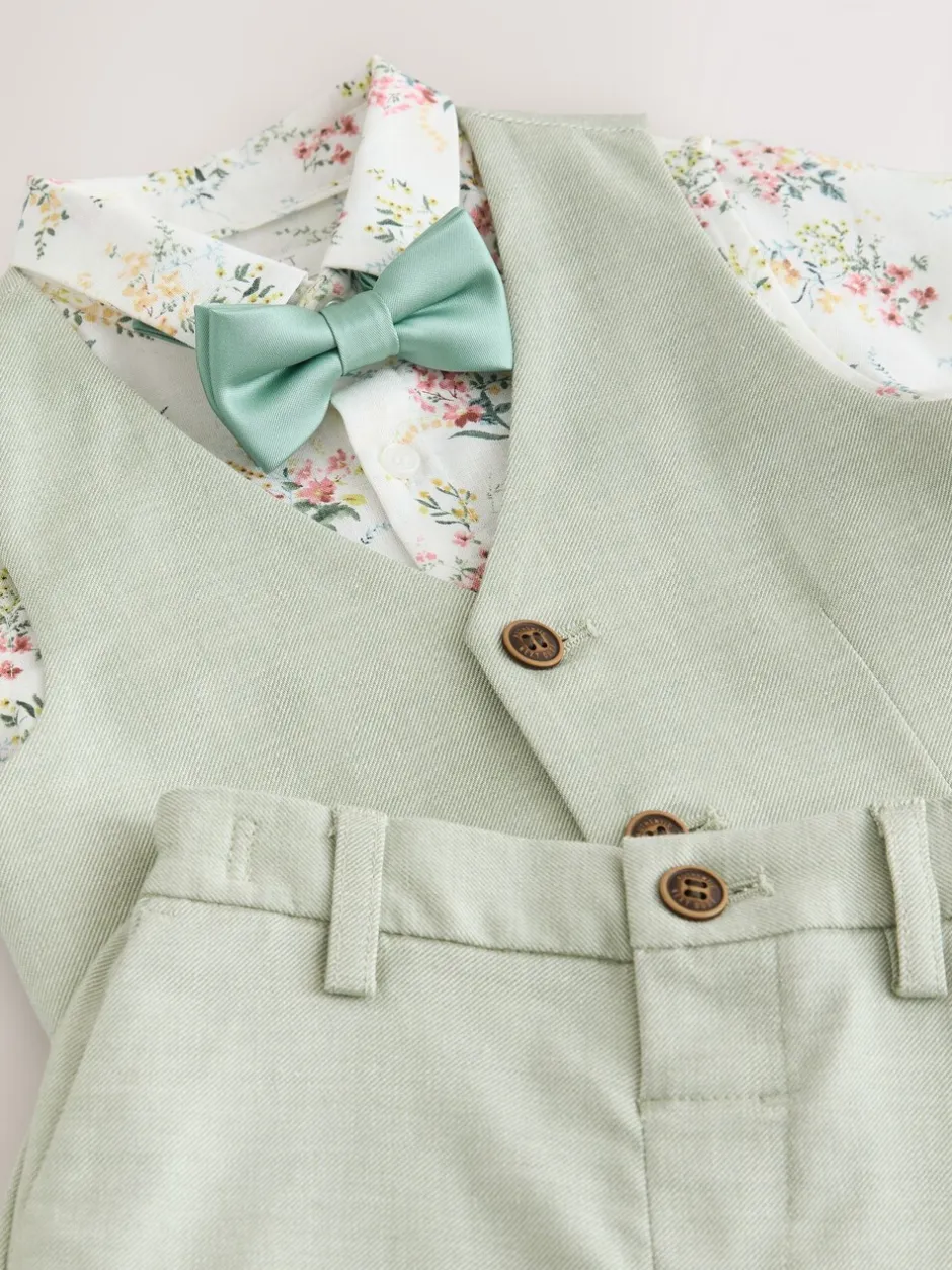 Kostuums En Herenvesten|Next Grijs-groen - Set met gilet, overhemd, korte broek & stropdas (3mnd-9jr)