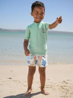 Badkleding|Badkleding|Next Grijs-groen - Set van surfhemdje en zwembroek (3mnd -7jr)