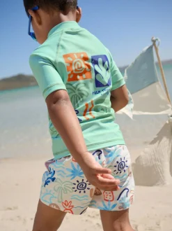 Badkleding|Badkleding|Next Grijs-groen - Set van surfhemdje en zwembroek (3mnd -7jr)