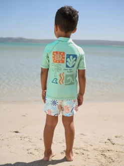 Badkleding|Badkleding|Next Grijs-groen - Set van surfhemdje en zwembroek (3mnd -7jr)