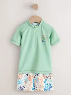 Badkleding|Badkleding|Next Grijs-groen - Set van surfhemdje en zwembroek (3mnd -7jr)
