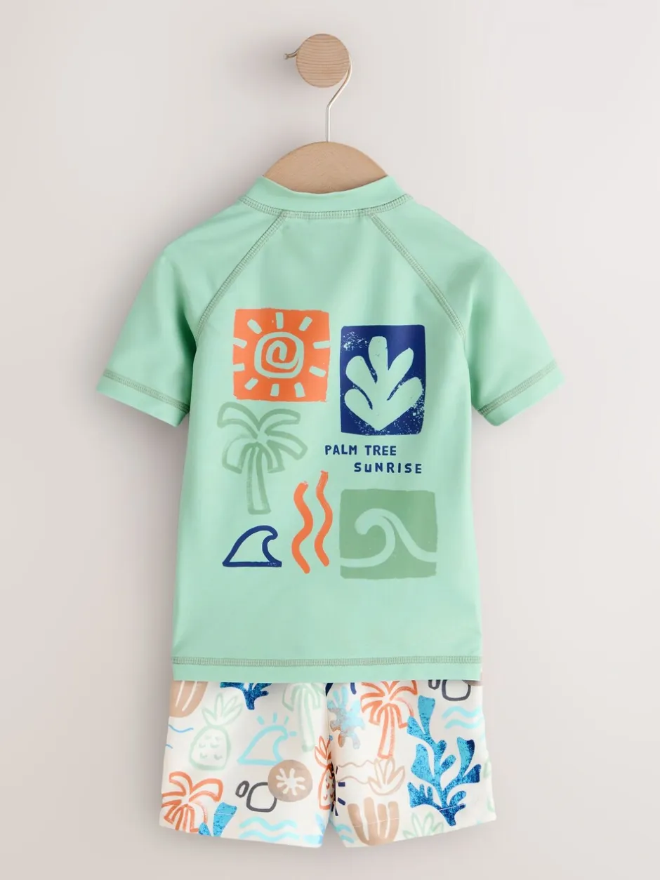 Badkleding|Badkleding|Next Grijs-groen - Set van surfhemdje en zwembroek (3mnd -7jr)