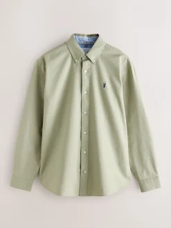 Formele Overhemden|Shirts*Next Grijs-groen - Slim Fit - Oxford-hemd met lange mouwen