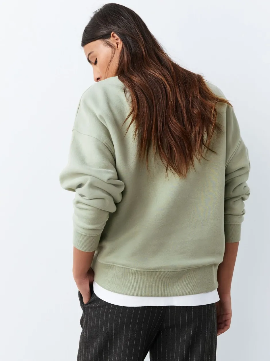 Hoody's En Sweatshirts*Next Grijs-groen - Supersoft Peached Essentials sweatshirt met ronde hals en naaddetail