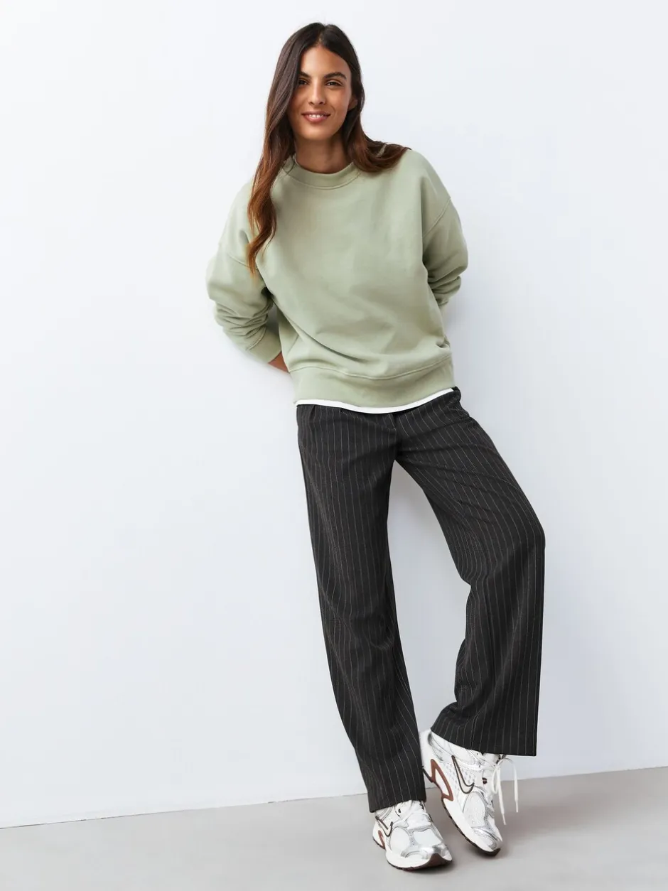 Hoody's En Sweatshirts*Next Grijs-groen - Supersoft Peached Essentials sweatshirt met ronde hals en naaddetail