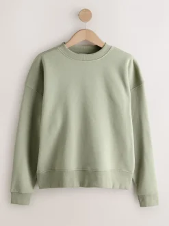 Hoody's En Sweatshirts*Next Grijs-groen - Supersoft Peached Essentials sweatshirt met ronde hals en naaddetail