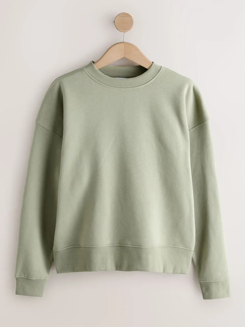 Hoody's En Sweatshirts*Next Grijs-groen - Supersoft Peached Essentials sweatshirt met ronde hals en naaddetail
