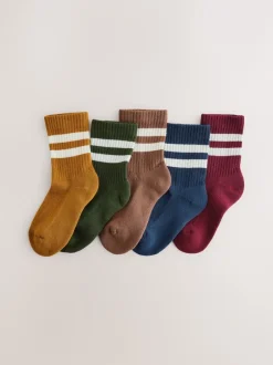 Sokken*Next Grijs/marineblauw - Set van 5 paar geribbelde sokken met verzacht voetbed, katoengehalte en gekleurde boorden