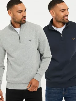 Sweaters En Hoody´S|Sweaters En Hoody´S|Threadbare - sweatshirts met korte rits 2 stuks Grijs/marineblauw