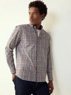 Shirts*Next Grijs/meerkleurig geruit - Eenvoudig te strijken Oxford-overhemd met knopen en standaard pasvorm