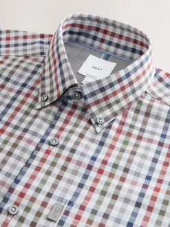 Shirts*Next Grijs/meerkleurig geruit - Eenvoudig te strijken Oxford-overhemd met knopen en standaard pasvorm