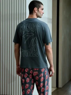 Pyjama's|Loungewear|Next Grijs/Rood - The Rolling Stones Short Sleeve Pyjamas Set