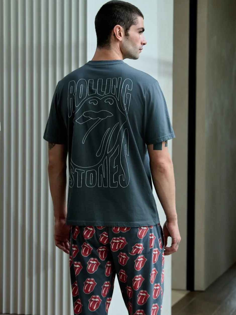 Pyjama's|Loungewear|Next Grijs/Rood - The Rolling Stones Short Sleeve Pyjamas Set