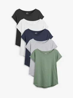 Tops En T-Shirts|Next - Set van 5 T-shirts met kapmouwtjes Grijs/wit/zwart/marineblauw/kakigroen