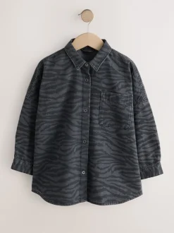 Overhemden En Blouses*Next Grijs/zwart - Zebra Animal Denim Overhemd (3-16jr)