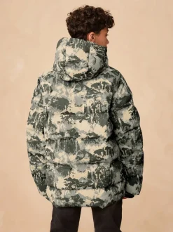Jassen En Jacks|Next Grijze camouflageprint - Regenbestendige gewatteerde jas met microfleece voering (3-17jr)