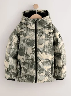 Jassen En Jacks|Next Grijze camouflageprint - Regenbestendige gewatteerde jas met microfleece voering (3-17jr)
