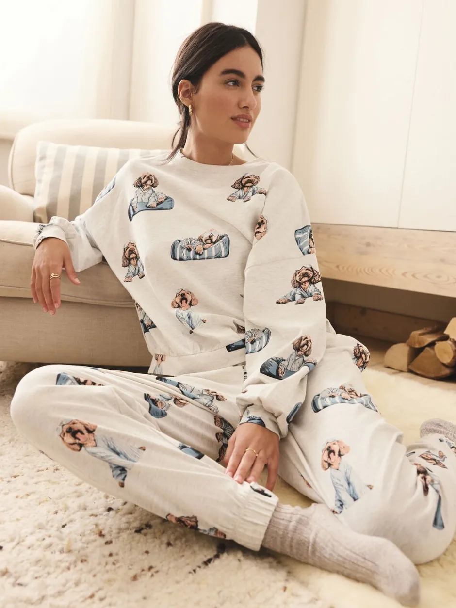 Pyjama's|Loungewear|Next Grijze Charlie the Cockapoo - Pyjama met lange mouwen