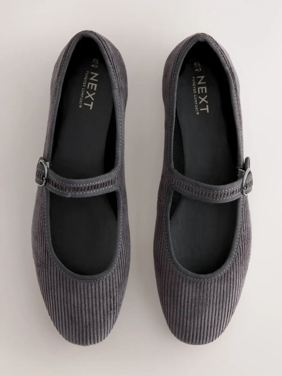 Lage Schoenen|Next - Forever Comfort Round Toe Buckle Detail Mary Jane Shoes Grijze corduroy