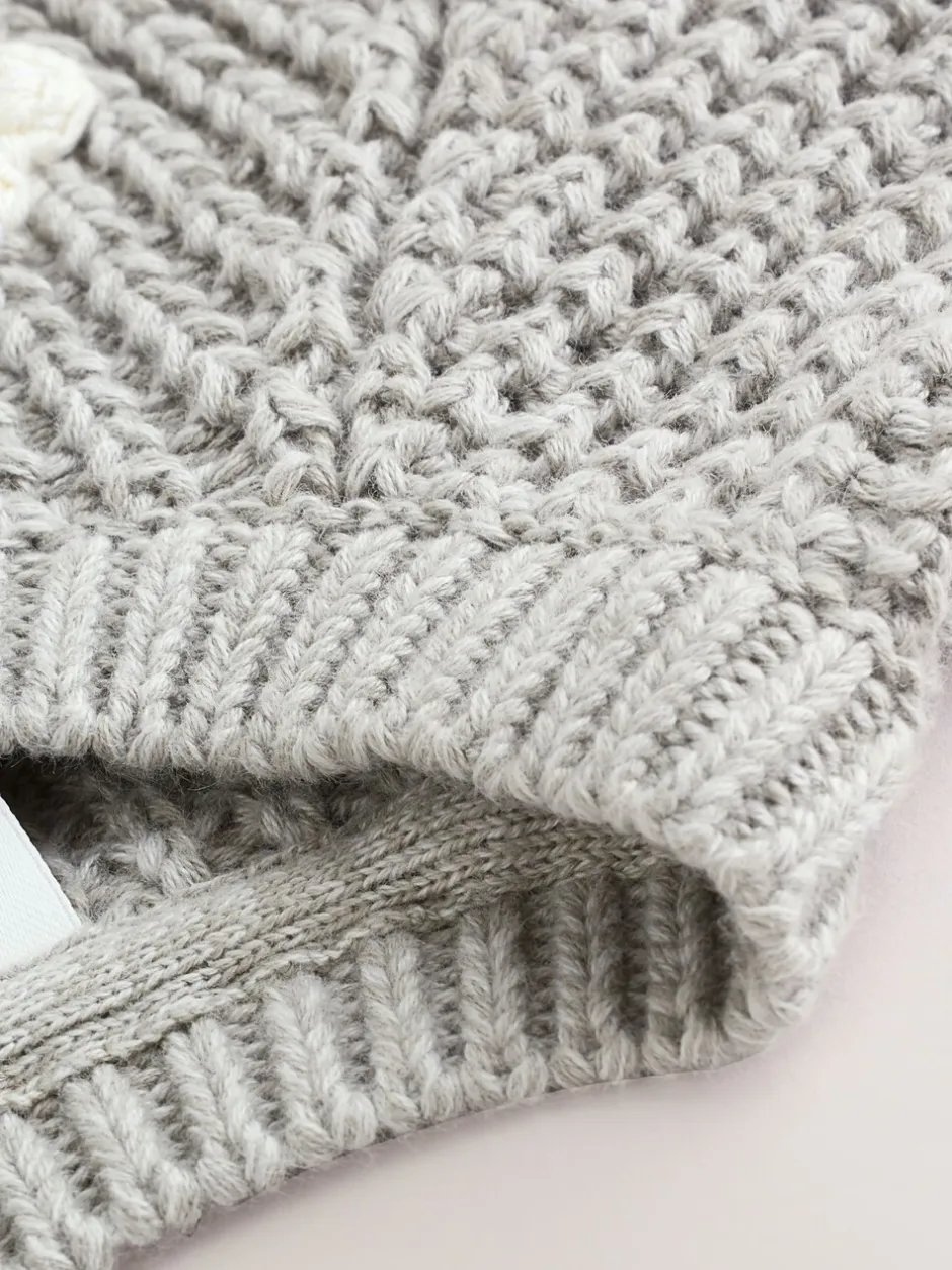 Gebreide Kleding|Next - Gebreid babyvest (0 mnd- 3 jr) Grijze gehaakte bloemen