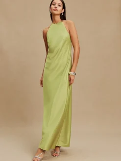 Gelegenheidskleding|Next - Bridesmaids Satin Halterneck Maxi Dress Groen
