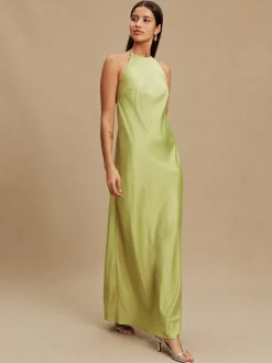 Gelegenheidskleding|Next - Bridesmaids Satin Halterneck Maxi Dress Groen