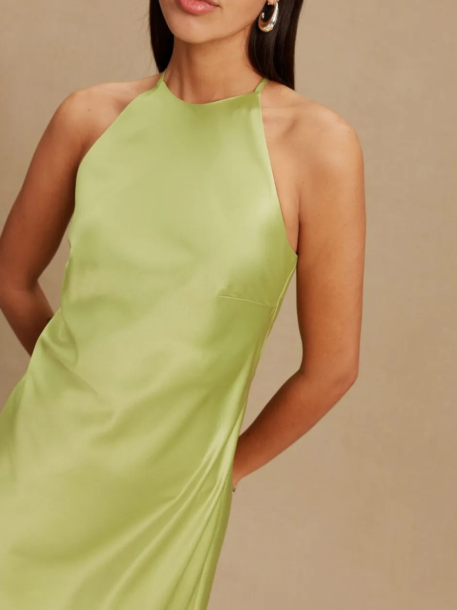 Gelegenheidskleding|Next - Bridesmaids Satin Halterneck Maxi Dress Groen