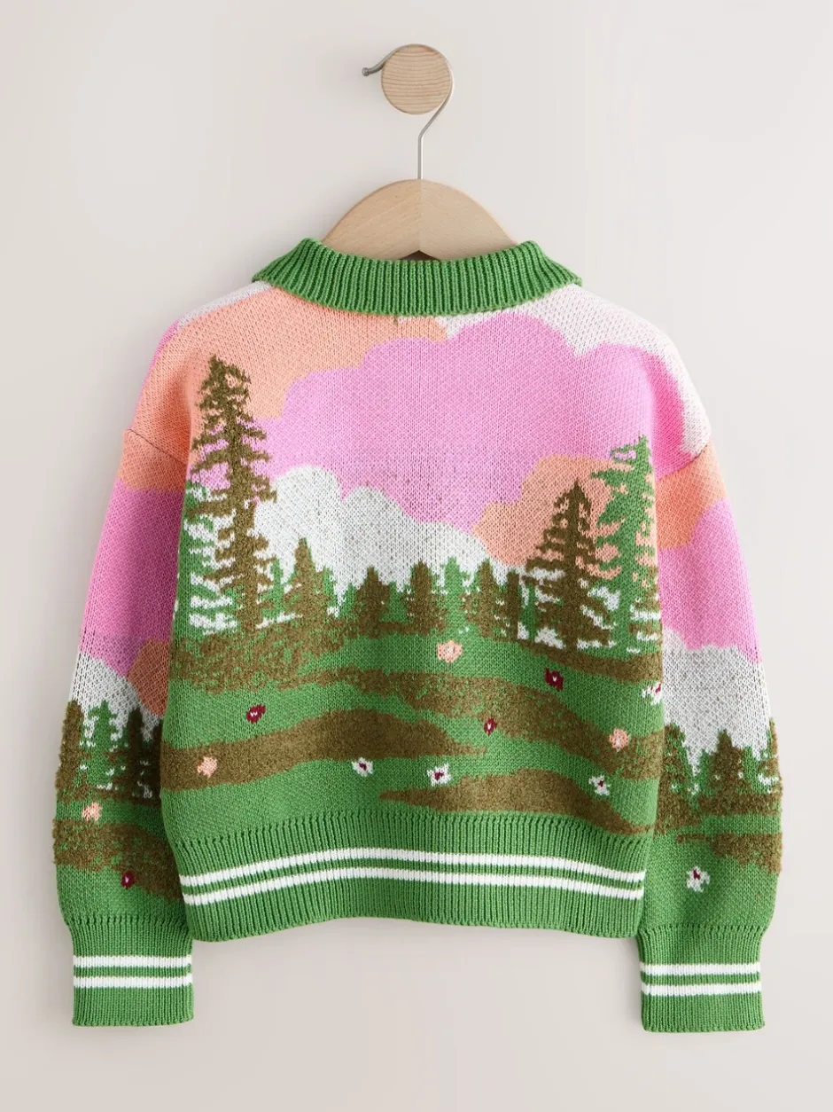 Gebreide Kleding|Next Groen - Campervan Scene Cardigan (3-16yrs)