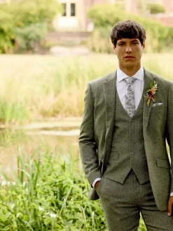 Pakken*Skopes - Enkele knoop - Jude maatsnit-kostuumjasje van tweed Groen