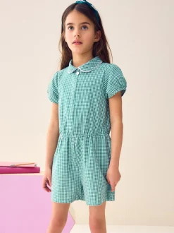 Jumpsuits En Playsuits|Next - Geruit schoolspeelpakje met rits aan de voorzijde en hoog aandeel katoen (3 - 14 jr) Groen