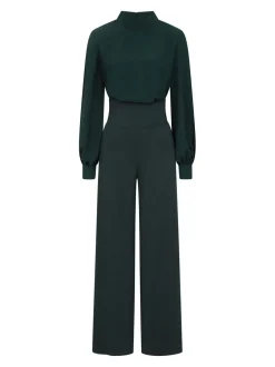 Jumpsuits En Playsuits|Hot Squash - HotSquash jumpsuit met wijde pijpen en blousonmouwen Groen