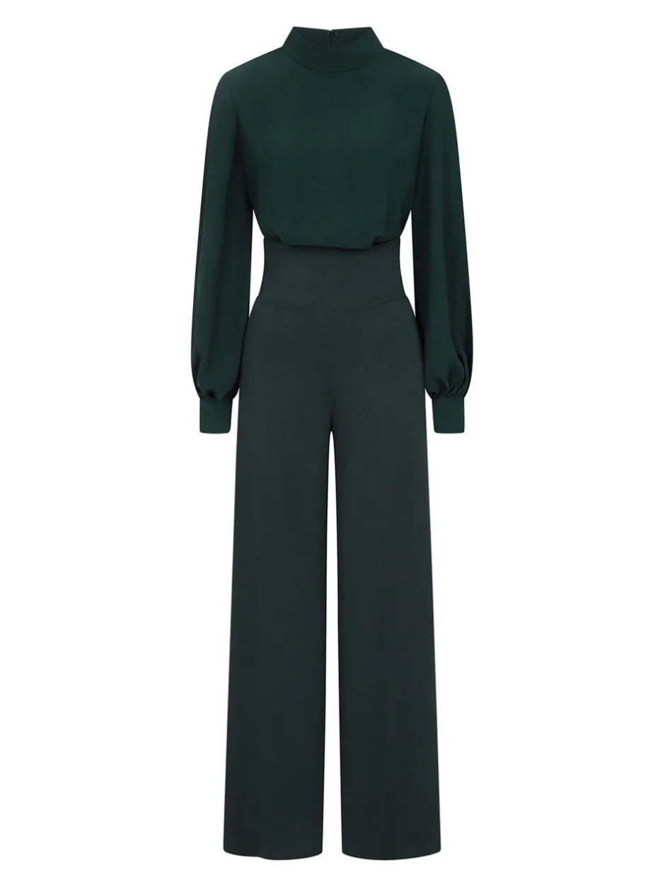 Jumpsuits En Playsuits|Hot Squash - HotSquash jumpsuit met wijde pijpen en blousonmouwen Groen