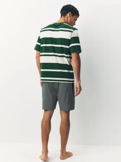 Pyjama's|Next Groen - Jersey pyjamaset met strepen en korte mouwen