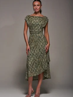 Gelegenheidskleding*Jolie Moi - - Asymmetrische gedrapeerde midaxi-jurk met kant Groen