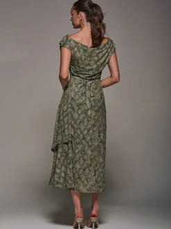 Gelegenheidskleding*Jolie Moi - - Asymmetrische gedrapeerde midaxi-jurk met kant Groen