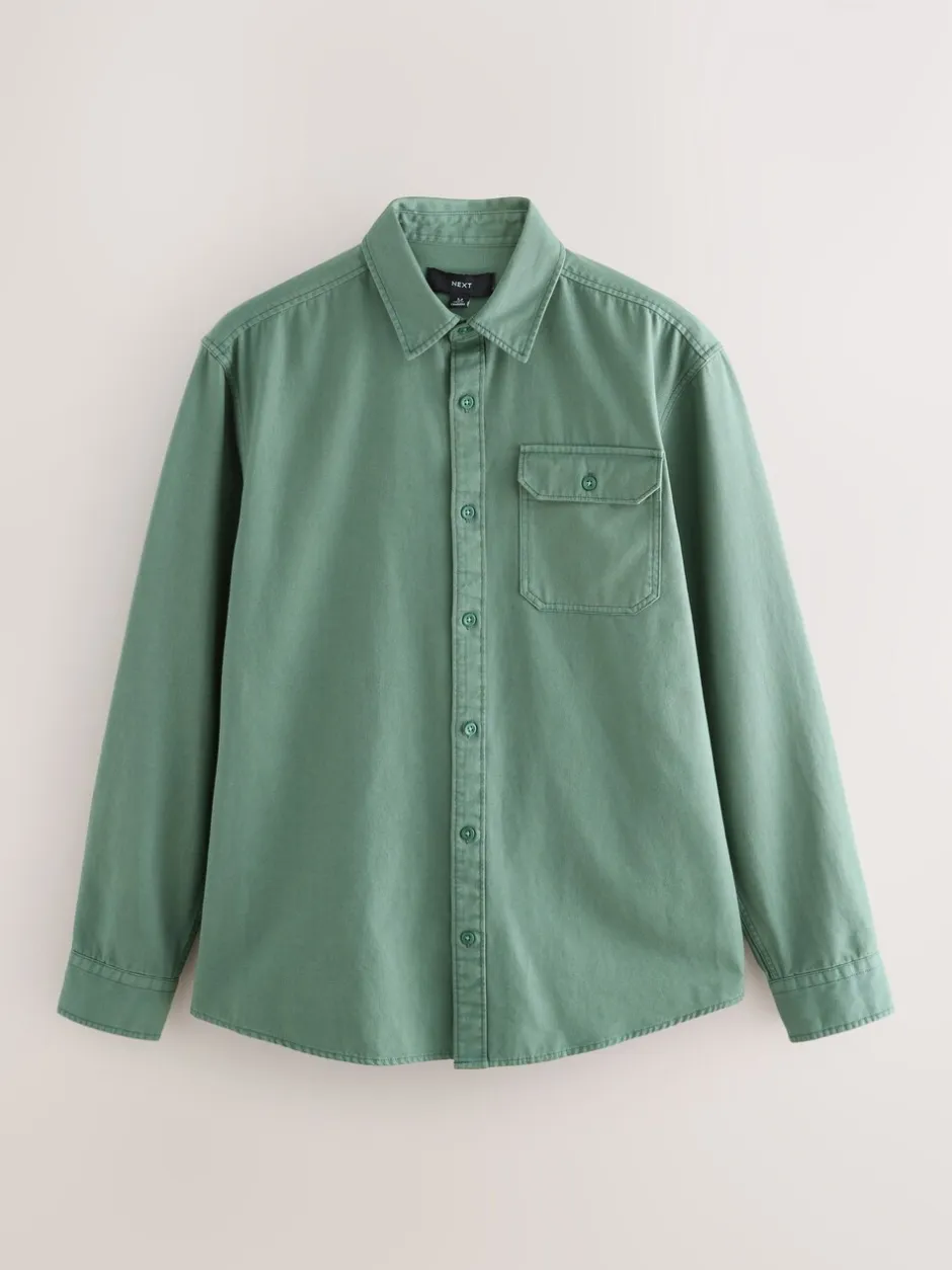 Formele Overhemden*Next - Long Sleeve Garment Dyed Oxford Shirt Groen