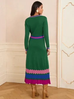 Gebreide Kleding|Jurken*Love & Roses - - Gebreide midi-jurk met halsinkeping Groen